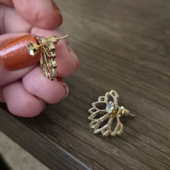 3/$16💥  Lotus Flower Ear Jacket & Stud Gold Stone Silver Fashion Earrings - Picture 7 of 7